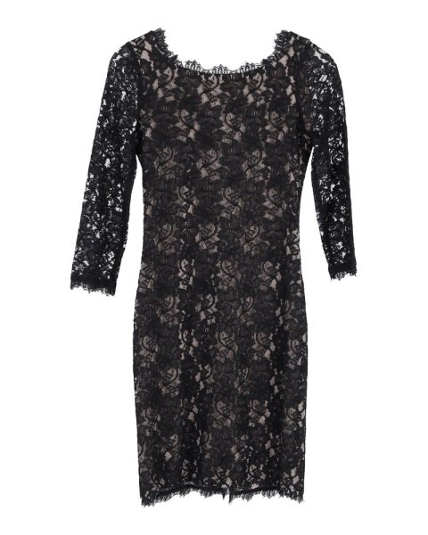 Diane Von Furstenberg Sheath Dress in Black Cotton Lace 7748817616956
