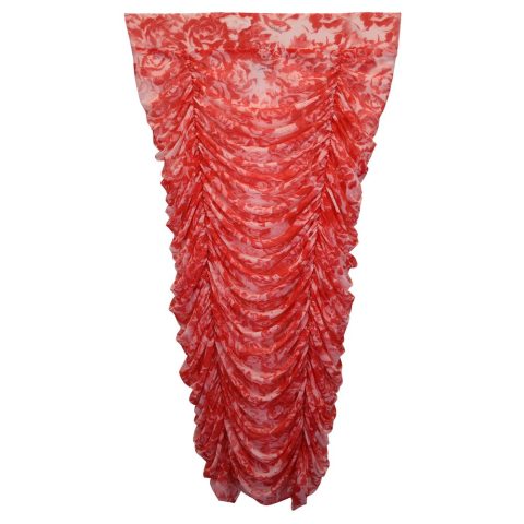 Ganni Floral Ruched Skirt in Coral Chiffon 7748818796604
