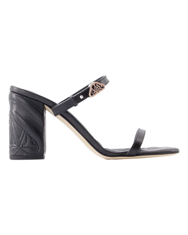 Seal Heeled Sandals – Alexander McQueen – Leather – Black/Argenté 7748824039484