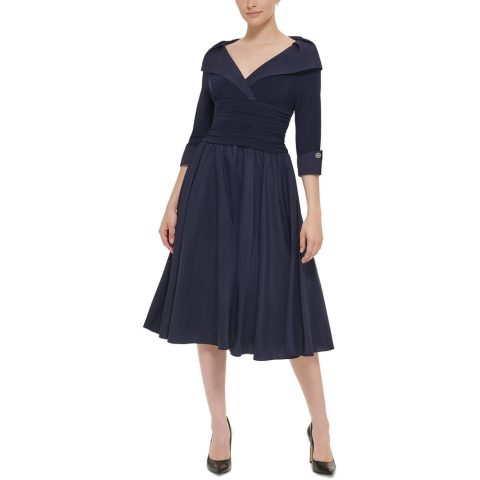 Petites Portrait Collar Ruched Midi Dress