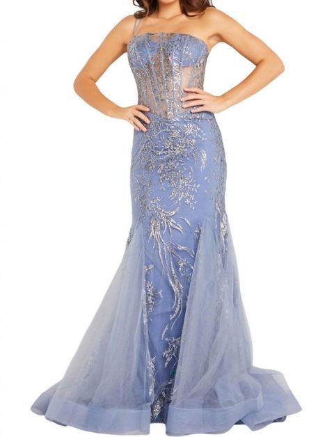 Illusion Corset Bodice Embellished Dress In Cloud