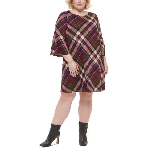 Plus Plaid Long Sleeves Shift Dress