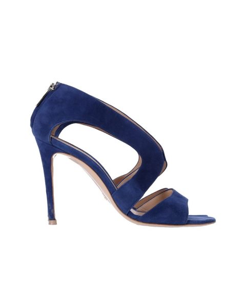 Gianvito Rossi Cut-Out Heeled Sandals in Navy Blue Suede 7748839637052