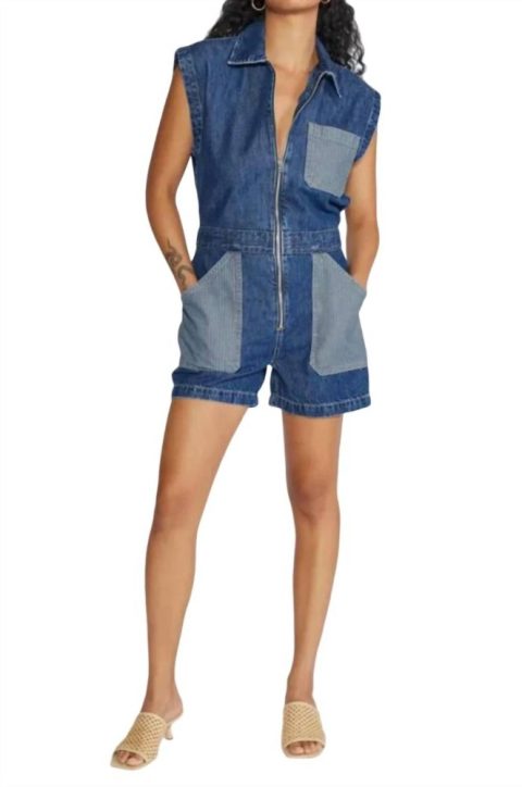 Samantha Utility Romper In Kaan Stripe