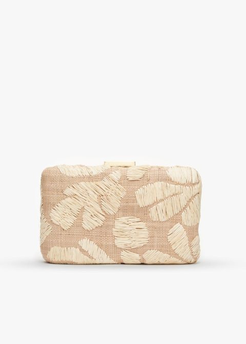Frances Embroidered Straw Clutch Bag