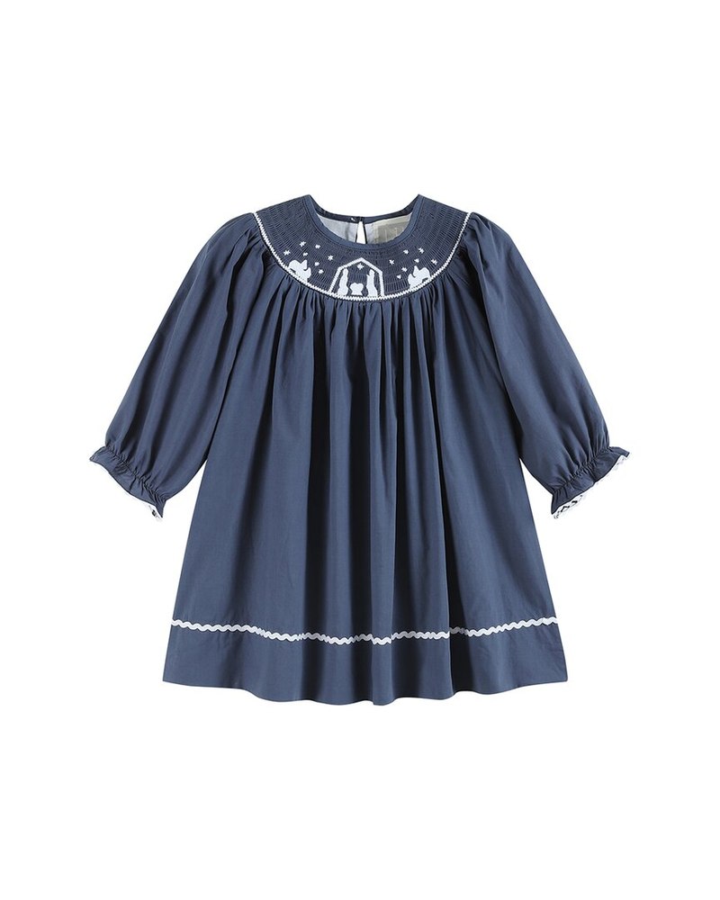 Lil Cactus Nativity Smocked Bishop Dress