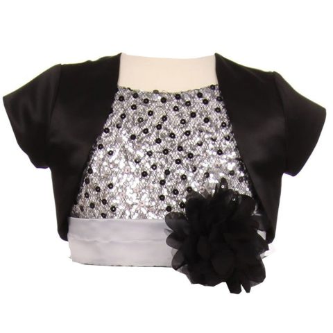 Little Girls Black Satin Short Special Occasion Bolero 2-6