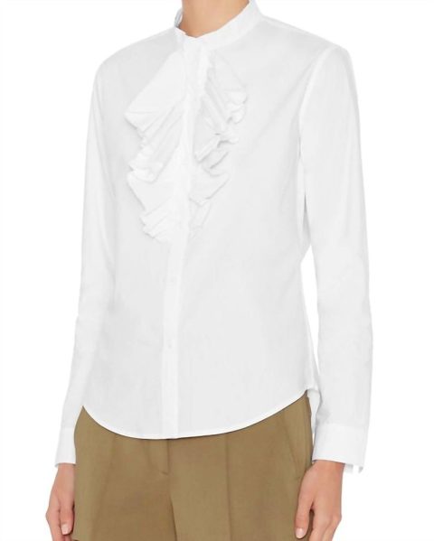 Ruffled Long Sleeve Shirt Blouse In White