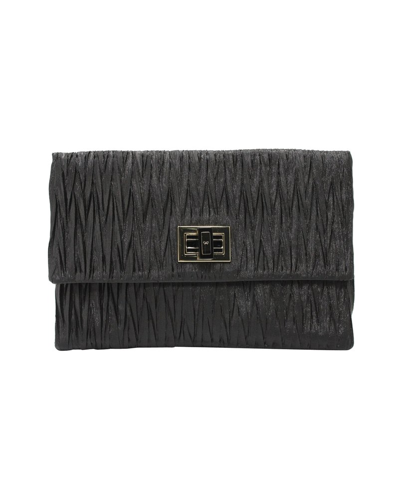 Anya Hindmarch Textured Metallic Clutch Bag in Black Satin 7748863098940