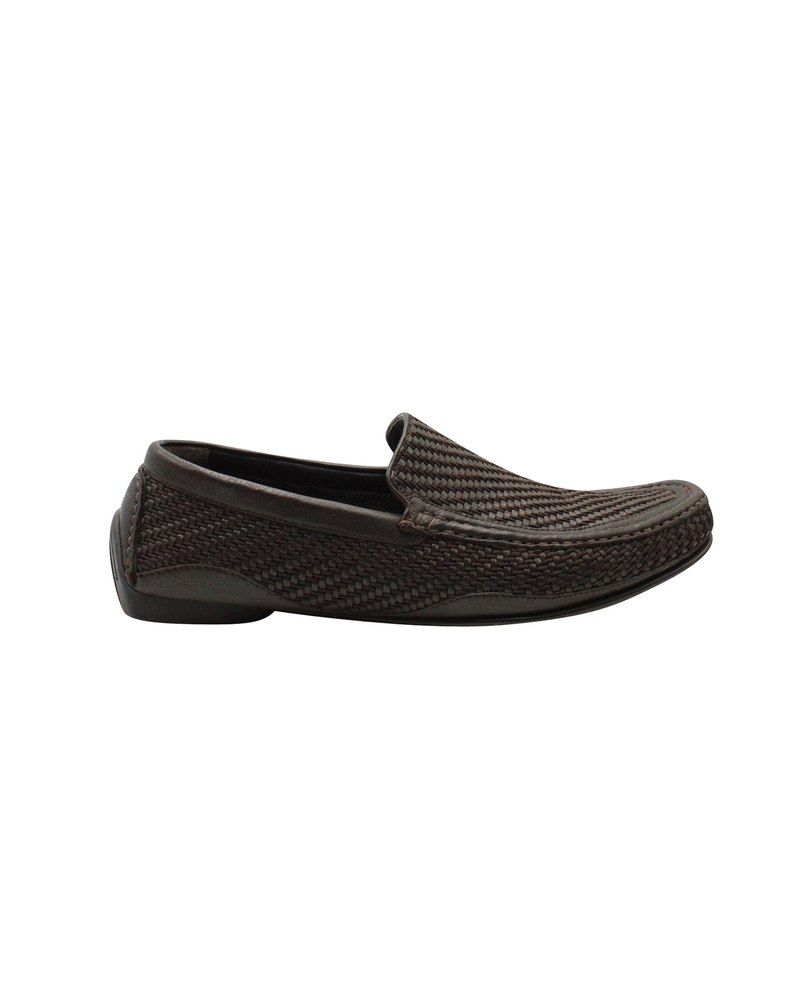 Giorgio Armani Woven Slip On Loafers in Brown Leather 7748871487548