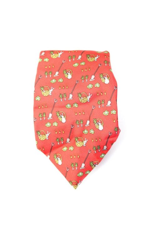 Hermes Paris Mens Bright Red 100% Silk Printed Tie