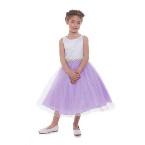 Little Girls Lilac Satin Tulle Rhinestone Flower Girl Dress 2T-6