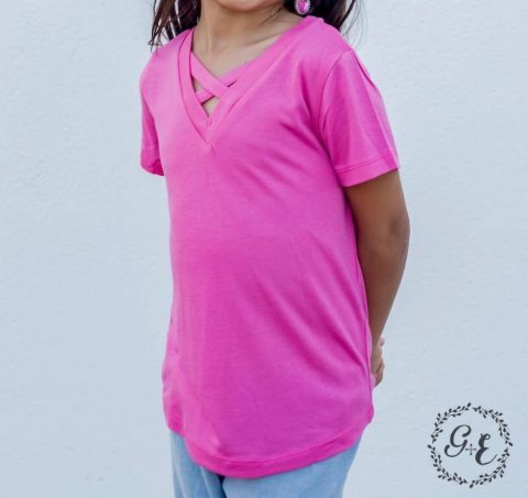 Girl’s Tangled V-Neck Basics Top In Pink