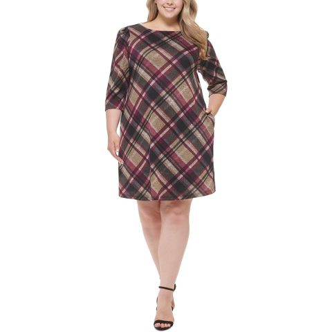 Plus Knit Plaid Shift Dress