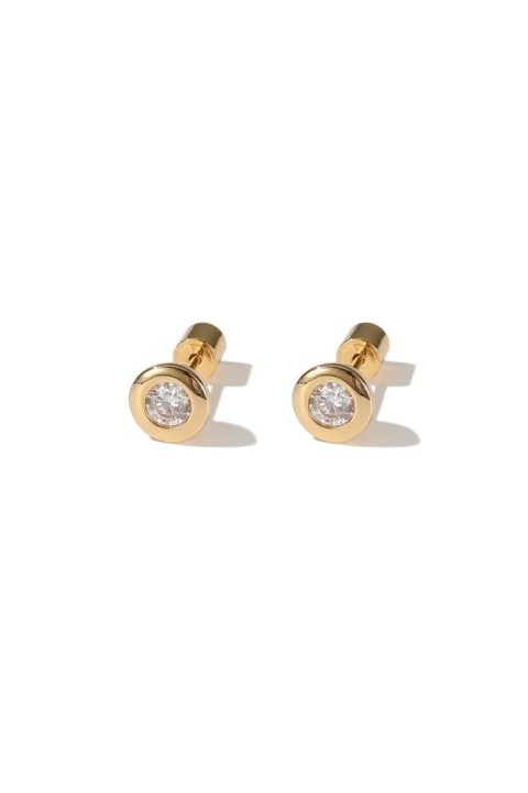 Aurora Gold Bezel Set White Clear Solitaire Stud Earrings