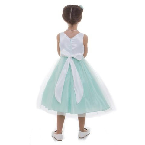 Little Girls Mint Satin Tulle Rhinestone Flower Girl Dress 2T-6