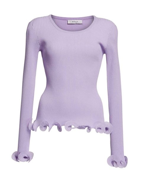Women’s Wired Edges Ribbed Knit Pullover Sweater In Lavender