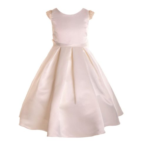 Big Girls Ivory Dull Satin Beaded Junior Bridesmaid Dress 8-16