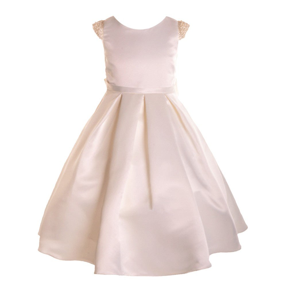 Big Girls Ivory Dull Satin Beaded Junior Bridesmaid Dress 8-16