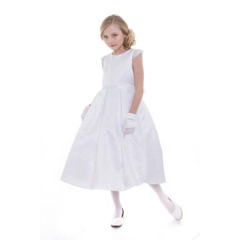 Big Girls White Dull Satin Beaded Junior Bridesmaid Dress 8-16