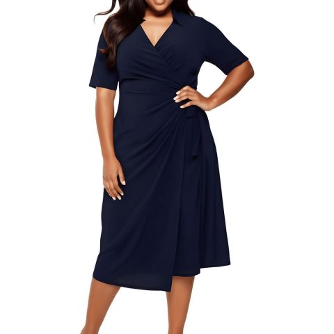 Plus Wrap Short Sleeve Wrap Dress