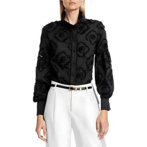 Embroidered Button-Down Top