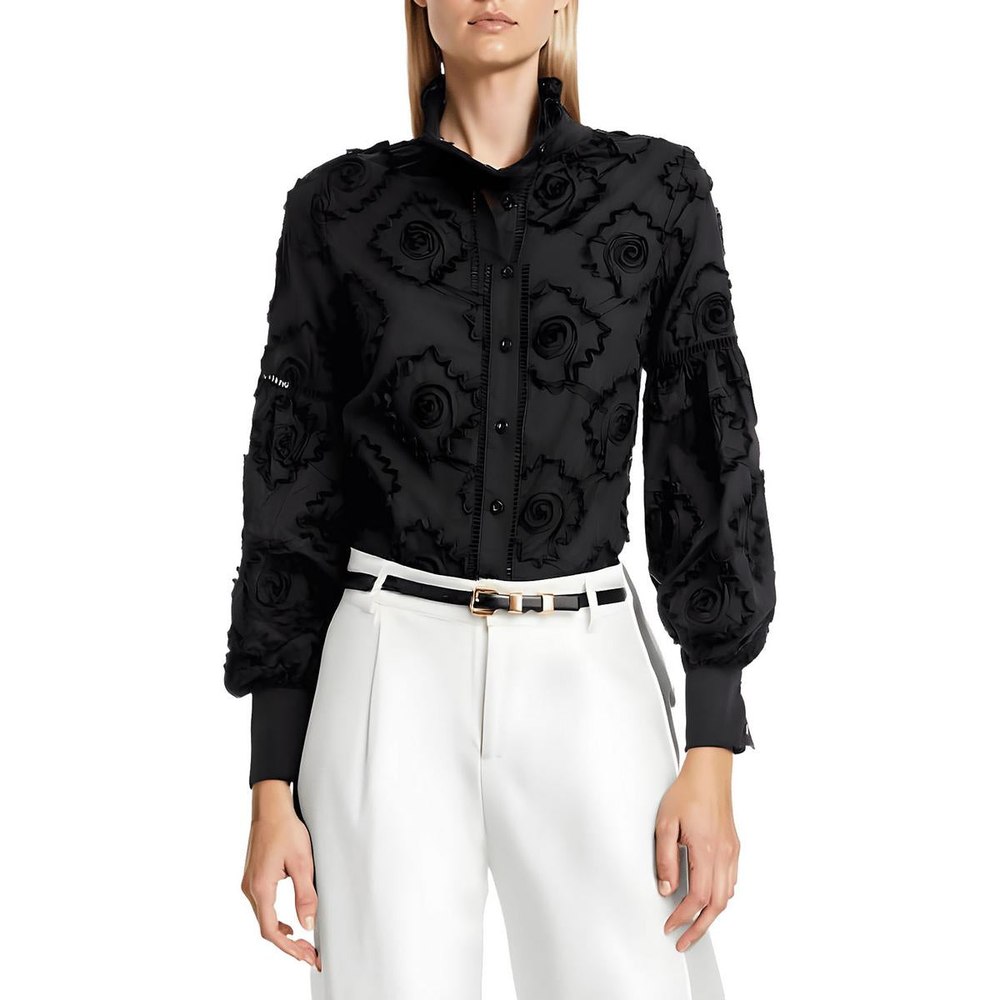 Embroidered Button-Down Top