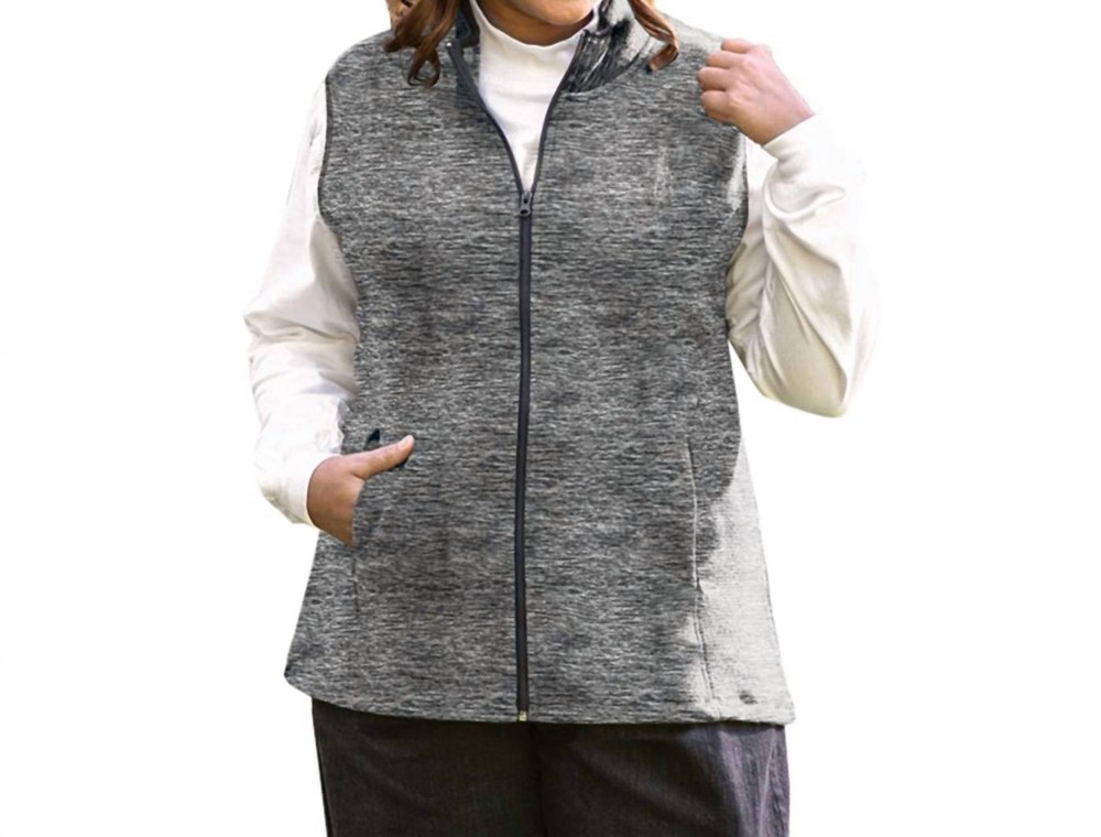 Lyddie Sleeveless Zip Up Fleece Vest – Plus Size In Gray And Black