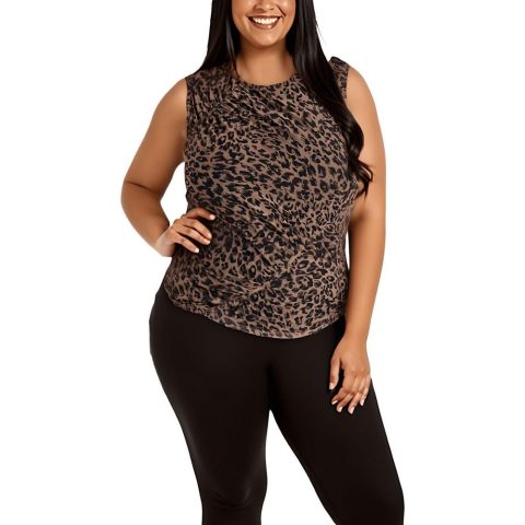 Plus Animal Print Mesh Pullover Top