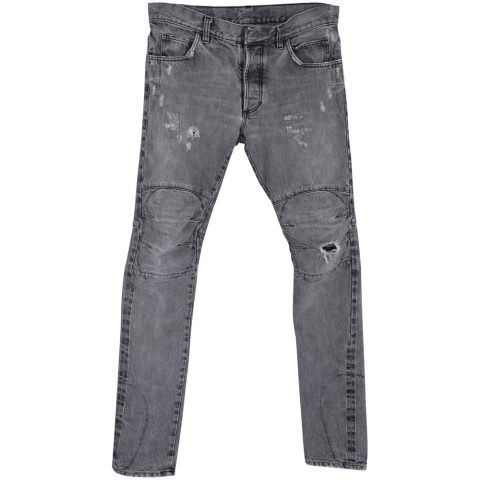Balmain Distressed Biker Jeans in Grey Cotton Denim 7748906745916