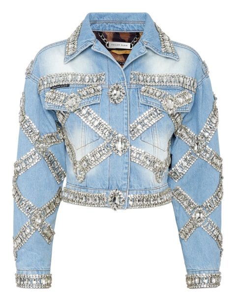 Cropped Oversize Denim Jacket Brooches