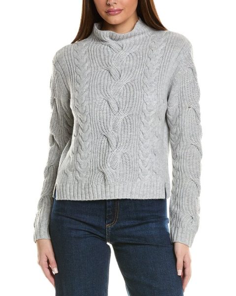Hannah Rose Chunky Cable Funnel Neck Wool & Cashmere-Blend Sweater 7823924101180