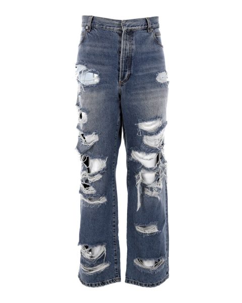 Balmain Distressed Jeans in Blue Cotton Denim 7748911398972