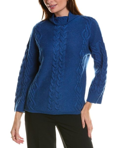 Forte Cashmere Placed Cable Funnel Neck Wool & Cashmere-Blend Sweater 7823924691004