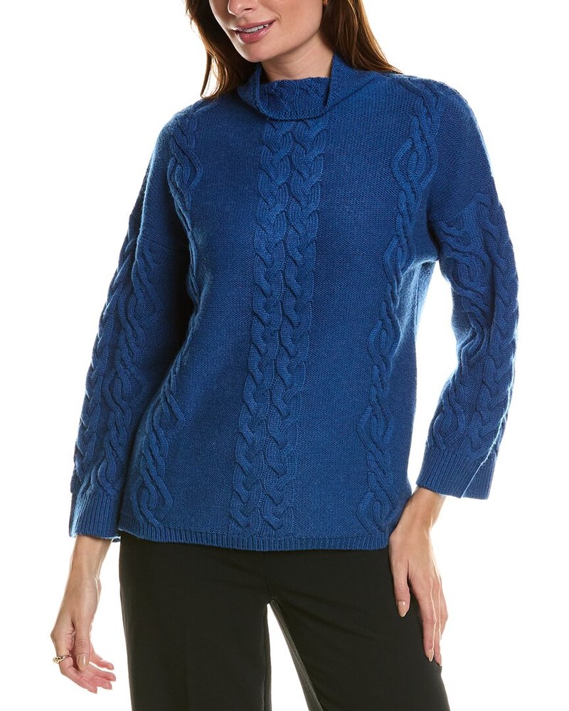 Forte Cashmere Placed Cable Funnel Neck Wool & Cashmere-Blend Sweater 7823924691004
