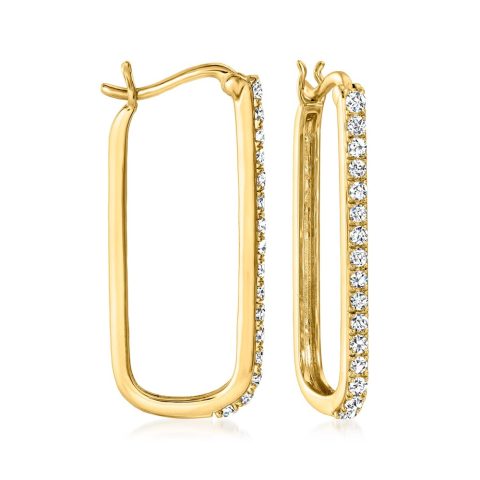 Ross-Simons Diamond Rectangular Hoop Earrings in 14kt Yellow Gold