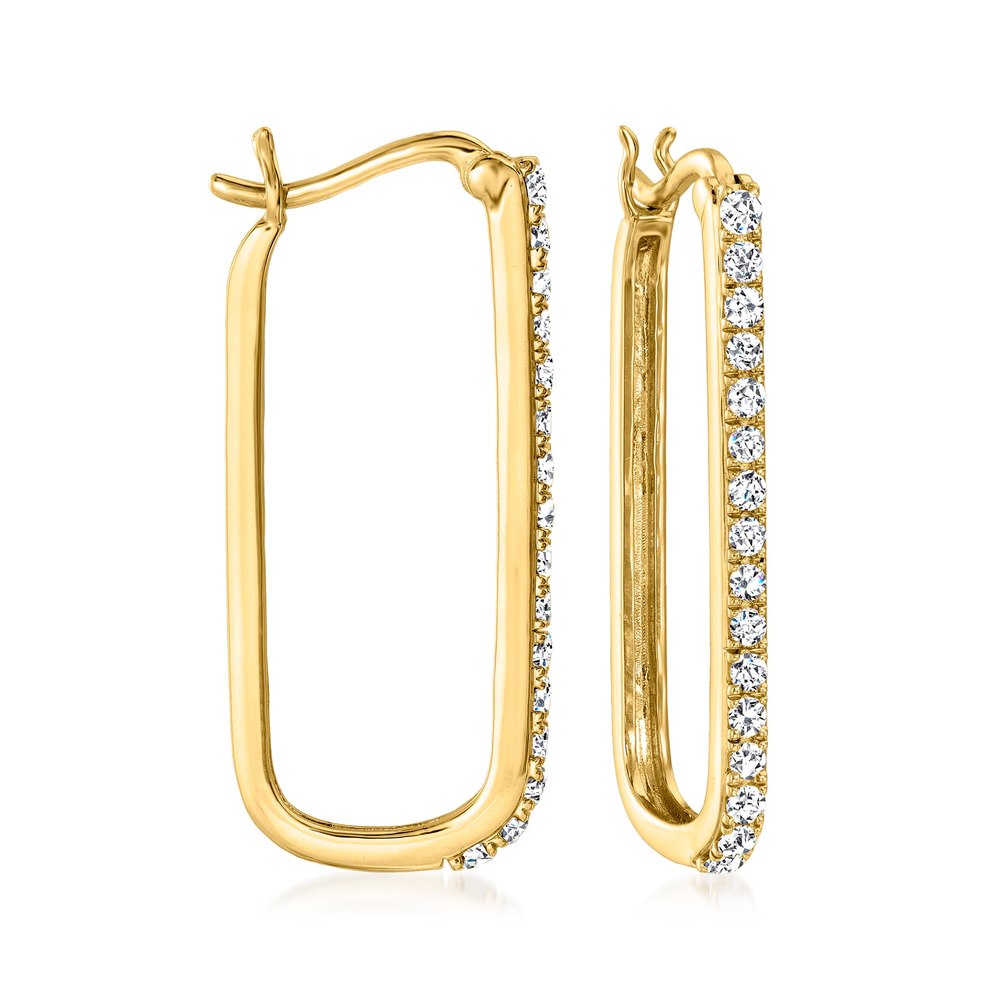 Ross-Simons Diamond Rectangular Hoop Earrings in 14kt Yellow Gold