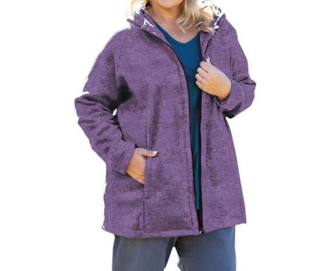 Lyddie Hooded Zip Up Fleece Jacket – Plus Size In Royal Purple