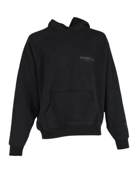 Fear of God Essentials Logo Print Jersey Hoodie in Black Cotton 7748906418236