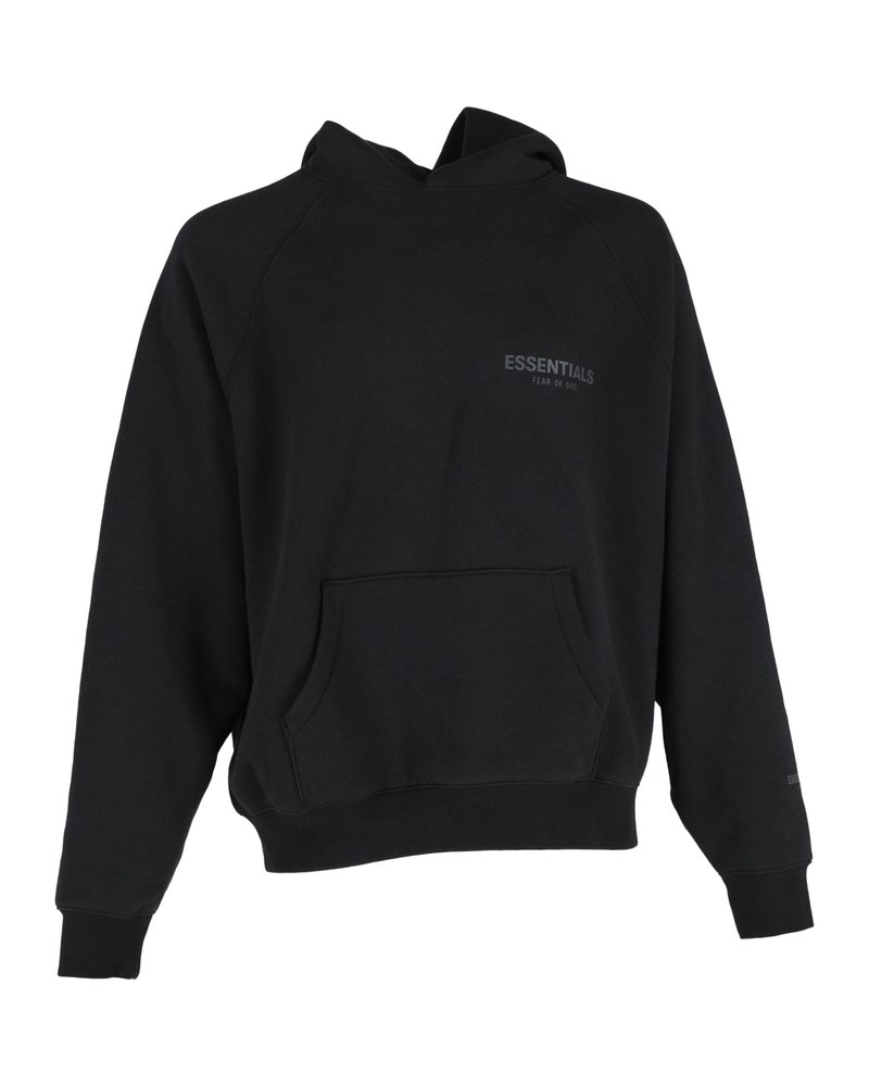 Fear of God Essentials Logo Print Jersey Hoodie in Black Cotton 7748906418236