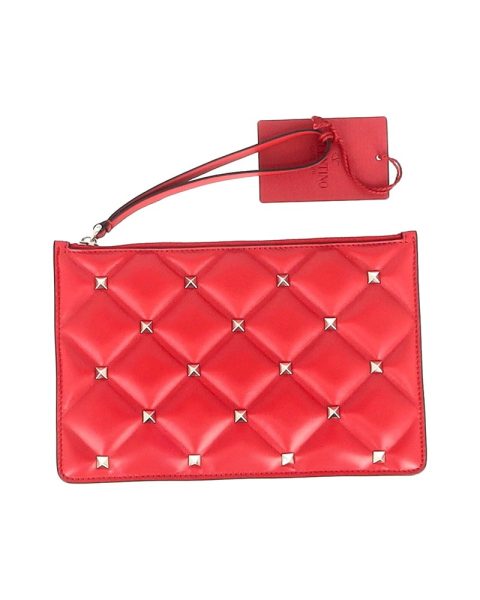 Valentino Quilted Medium Candystud Flat Pouch in Red Leather
