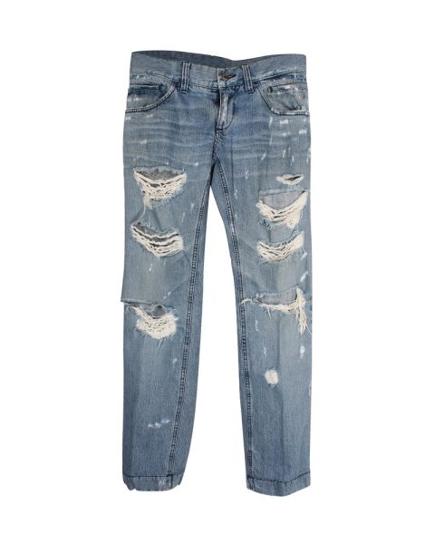 Dolce & Gabbana Distressed Straight Jeans in Blue Cotton 7748912316476