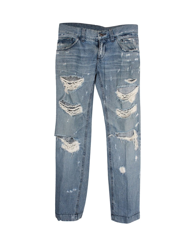 Dolce & Gabbana Distressed Straight Jeans in Blue Cotton 7748912316476