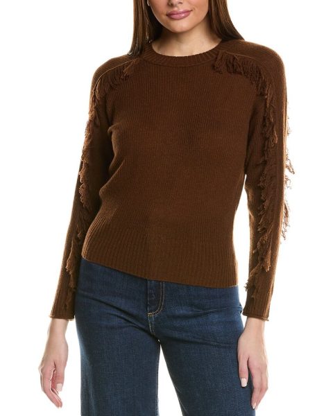 Hannah Rose Fringe Sleeve Wool & Cashmere-Blend Sweater 7823911419964