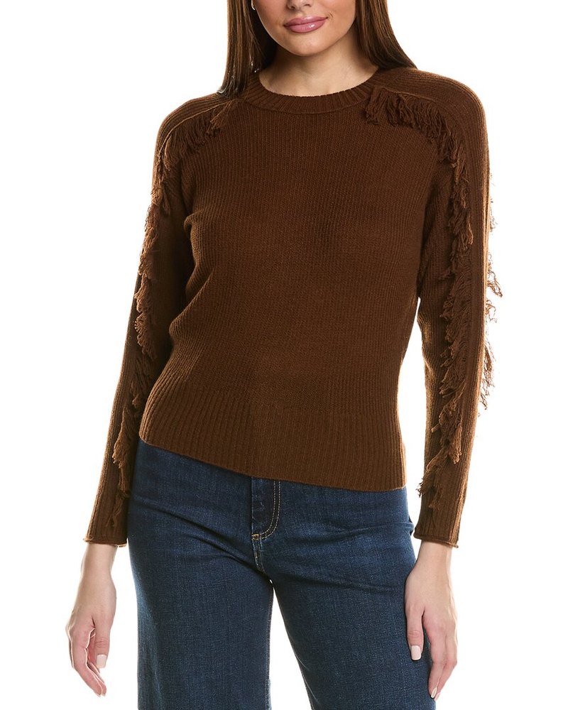 Hannah Rose Fringe Sleeve Wool & Cashmere-Blend Sweater 7823911419964