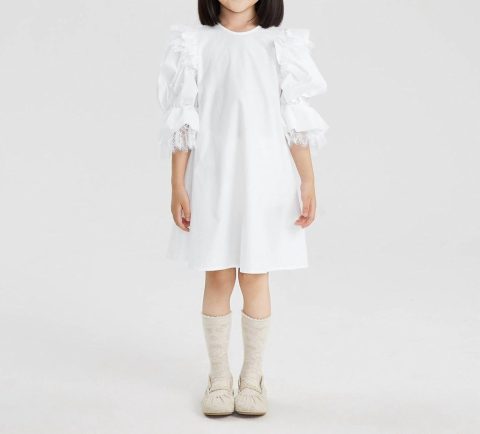 Kids Aline Puff Sleeve Dress In Off-White