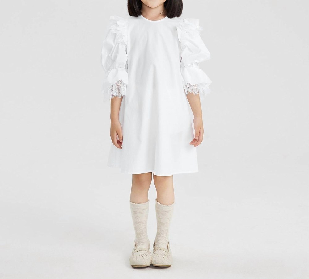 Kids Aline Puff Sleeve Dress In Off-White