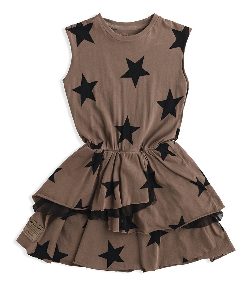 Girls Layered Star Dress In Earth Brown