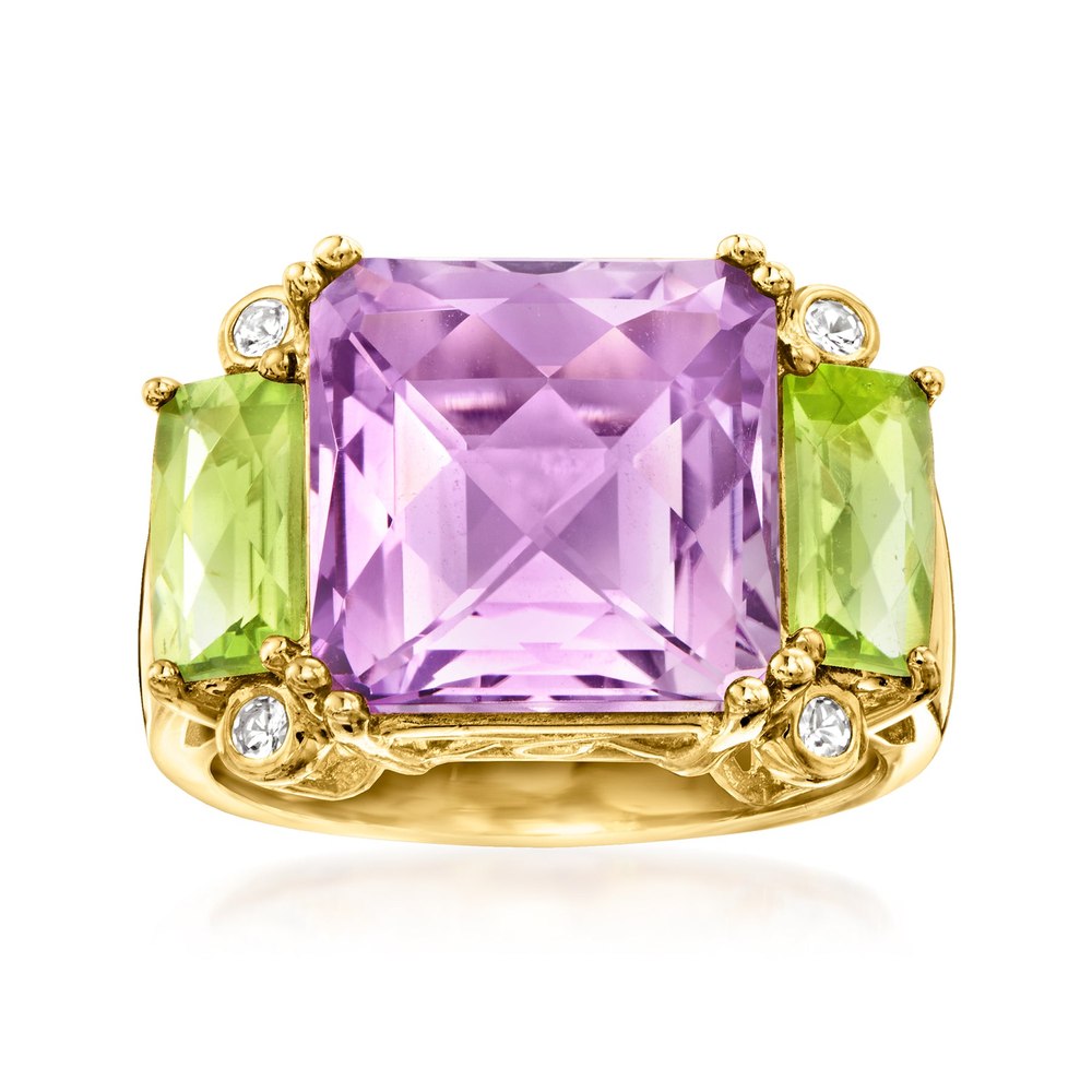 Ross-Simons Amethyst and Peridot Ring With White Topaz Accents in 18kt Gold Over Sterling