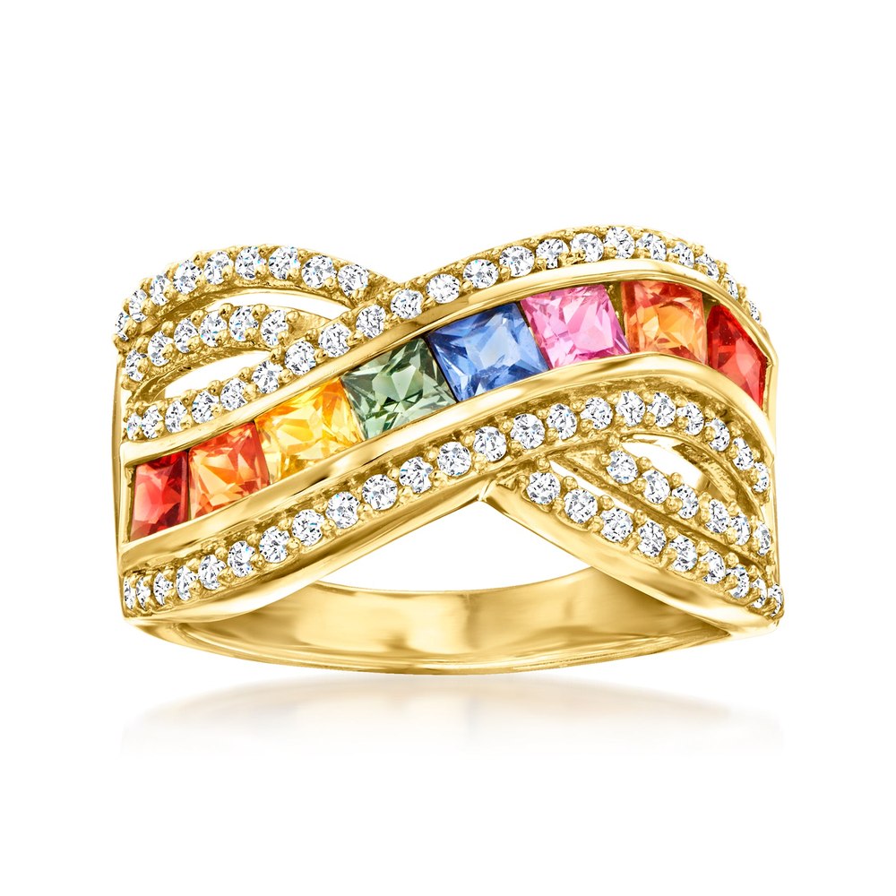 Ross-Simons Multicolored Sapphire and . White Zircon Ring in 18kt Gold Over Sterling